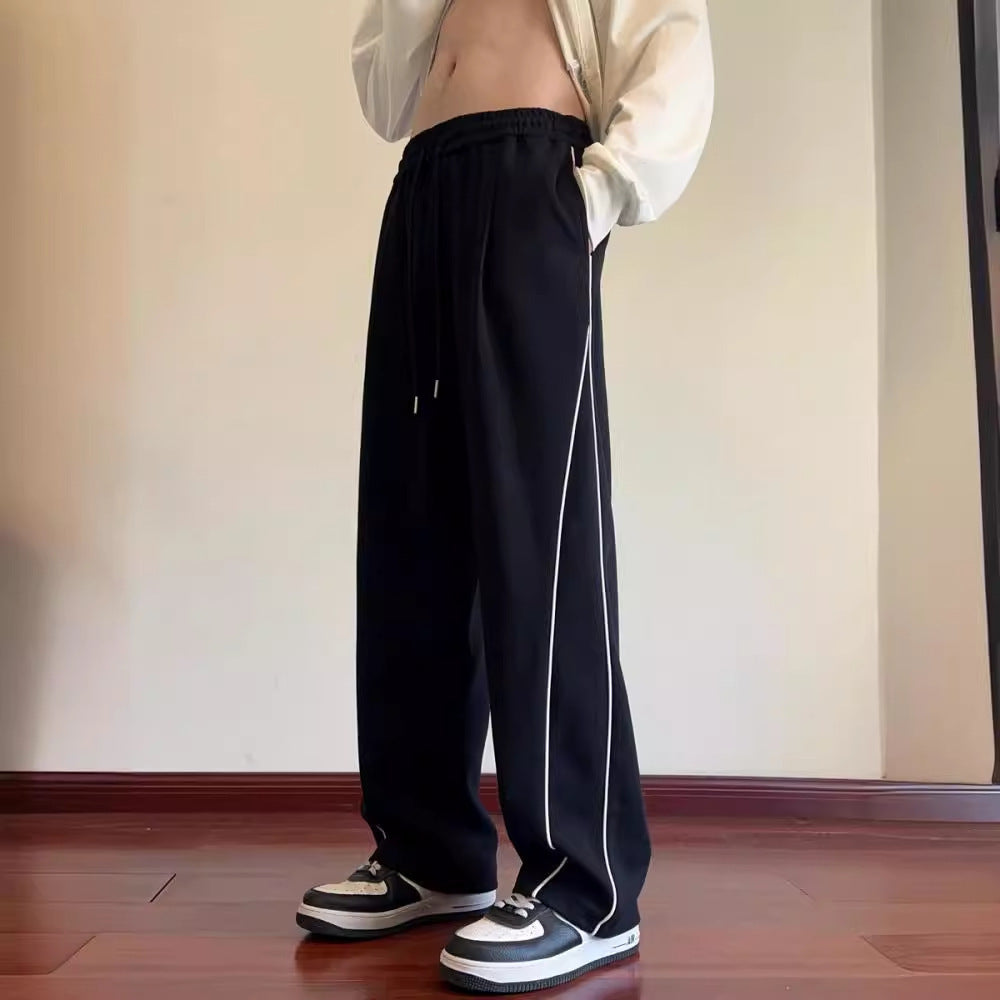 Black and White Striped Loose Wide-Leg Pants