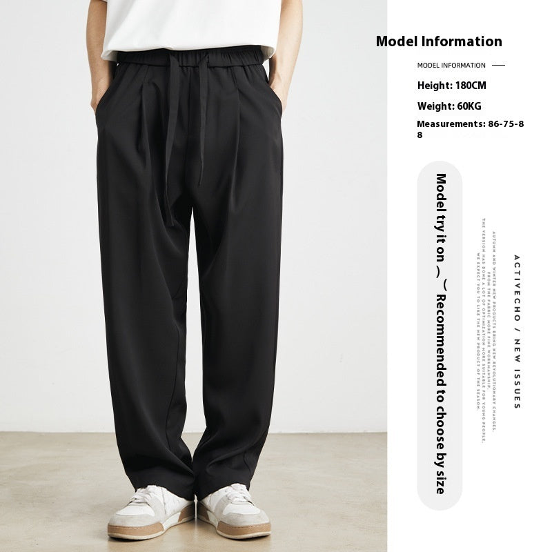 Elevé Ice Silk Straight-Leg Casual Trousers