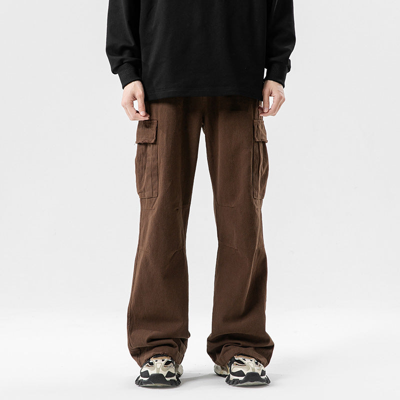 Solid Color Multi-Pocket Straight Casual Pants