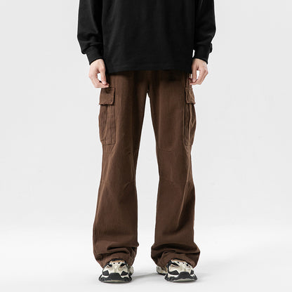 Solid Color Multi-Pocket Straight Casual Pants