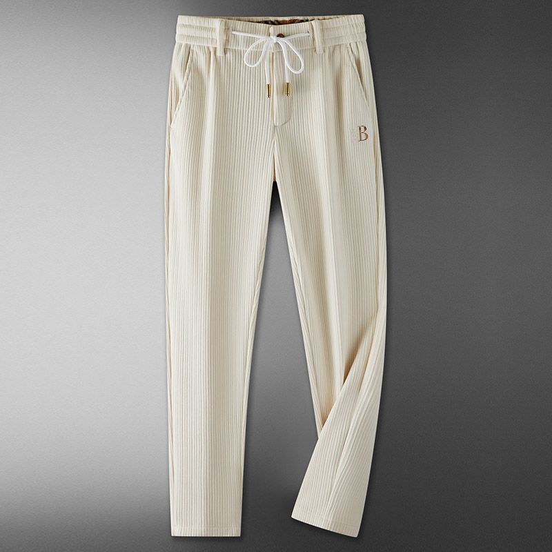 Men's Fashionable Soft Corduroy Sweatpants with Embroidered Branding