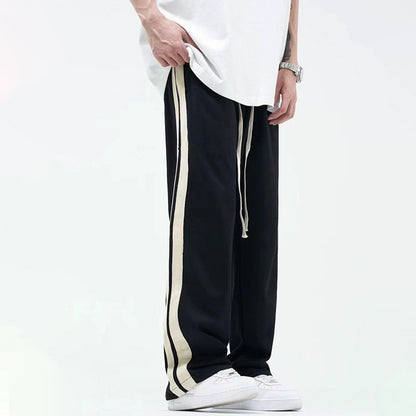 Striped Color-Matching Side Drawstring Wide-Leg Pants