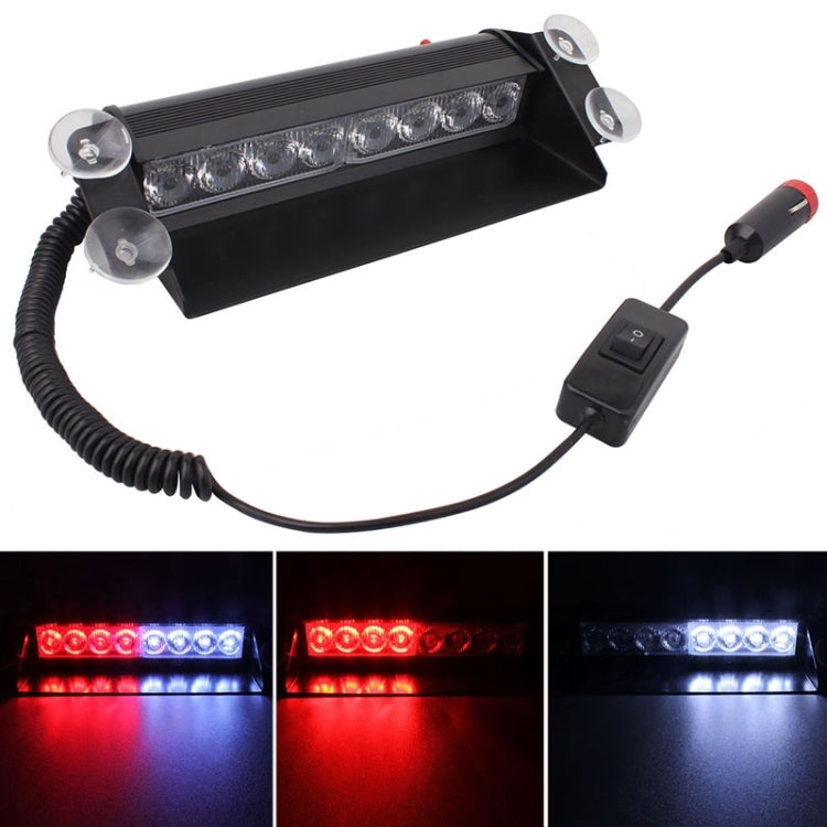 8W 800LM 8-LED 3-Modes Adjustable Angle Car Strobe Flash Dash Emergency Light Warning Lamp with Suckers, DC 12V, Blue, Red, White, Yellow, White + Red, White + Yellow, Red + Blue