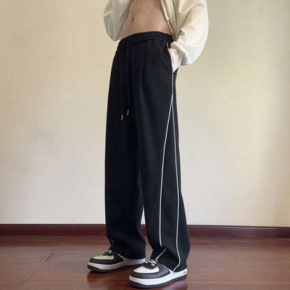 Black and White Striped Loose Wide-Leg Pants