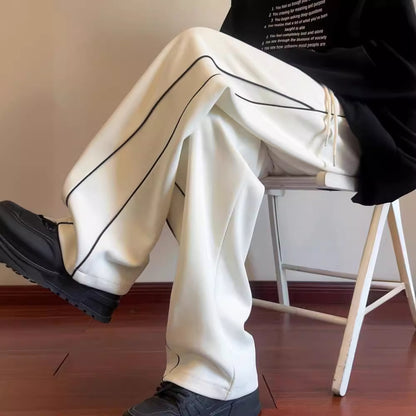 Black and White Striped Loose Wide-Leg Pants