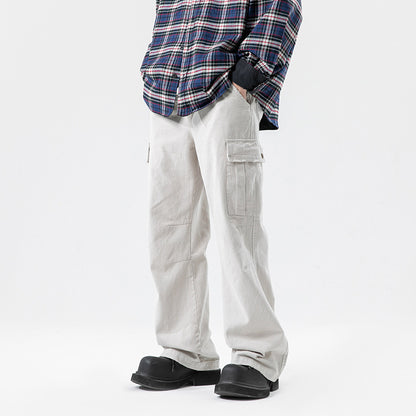 Solid Color Multi-Pocket Straight Casual Pants