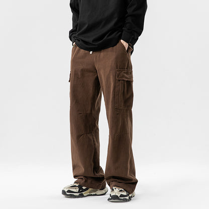 Solid Color Multi-Pocket Straight Casual Pants